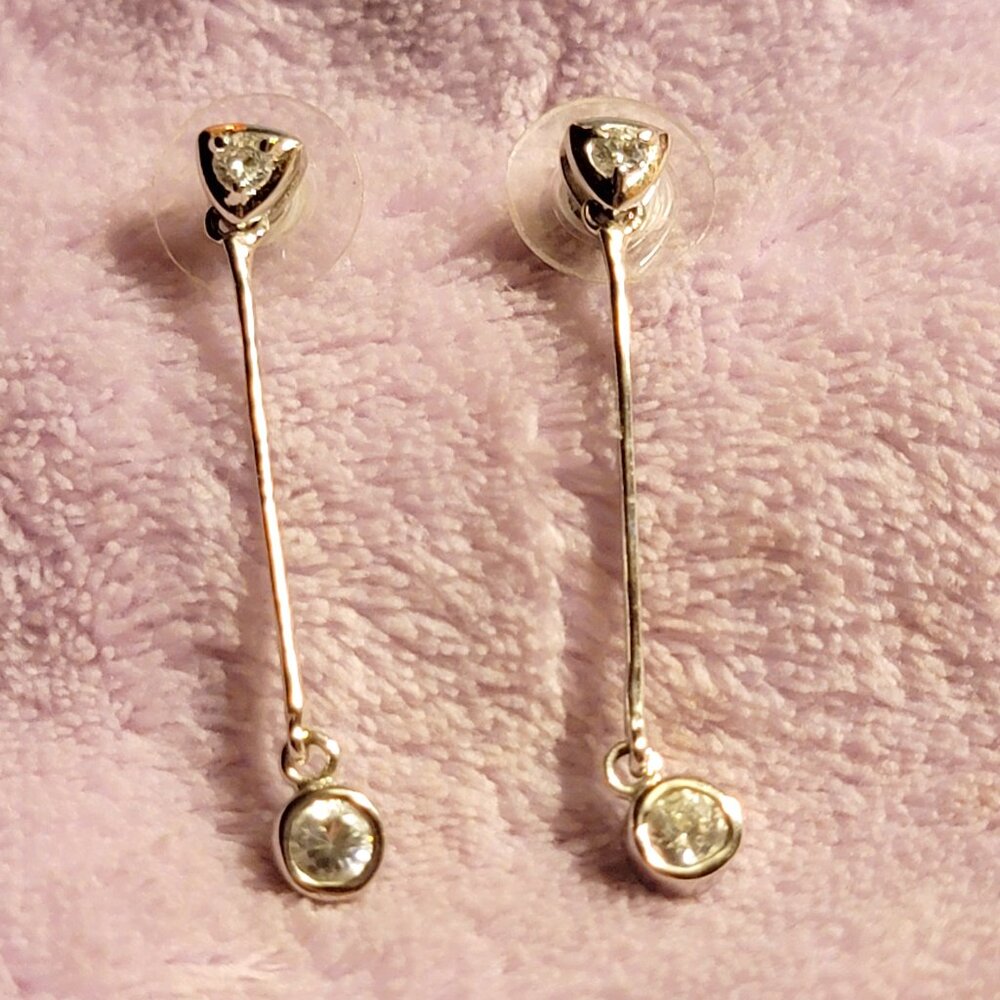 Dainty Simple Lab Diamond Long Drop Dangle Bezel Earrings in White Gold
